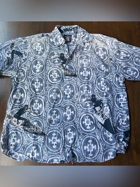 Salty Dog Gant Vintage Hawaiian Surfer Shirt Mens Large L Blue Cotton Poplin